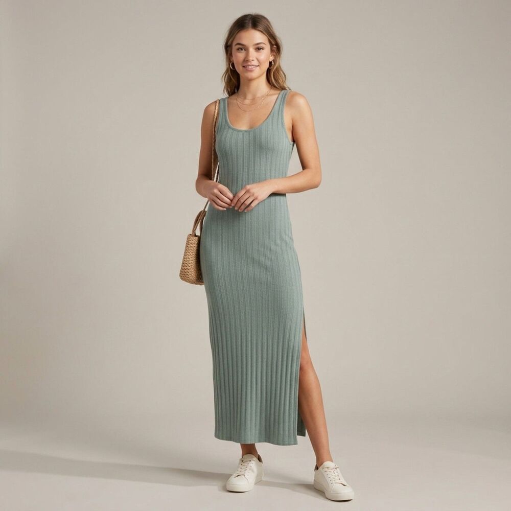 NWT Abercrombie & Fitch Maxi Dress Bodycon Ribbed Knit Tank Green Women sz Small